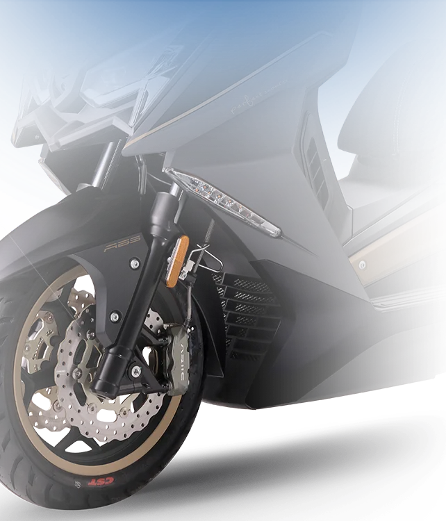 Front wheel with floating disc and four-piston caliper