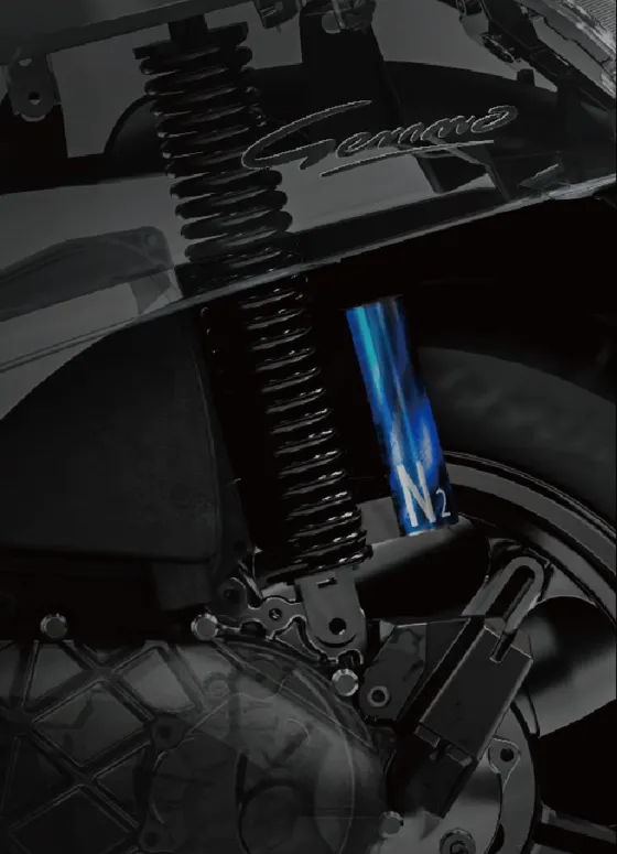 N2 air-assisted rear shock with blue gas chamber