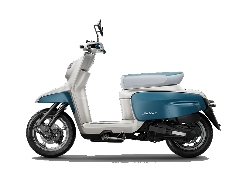 Julio II side view in pearl white with ocean-teal panels